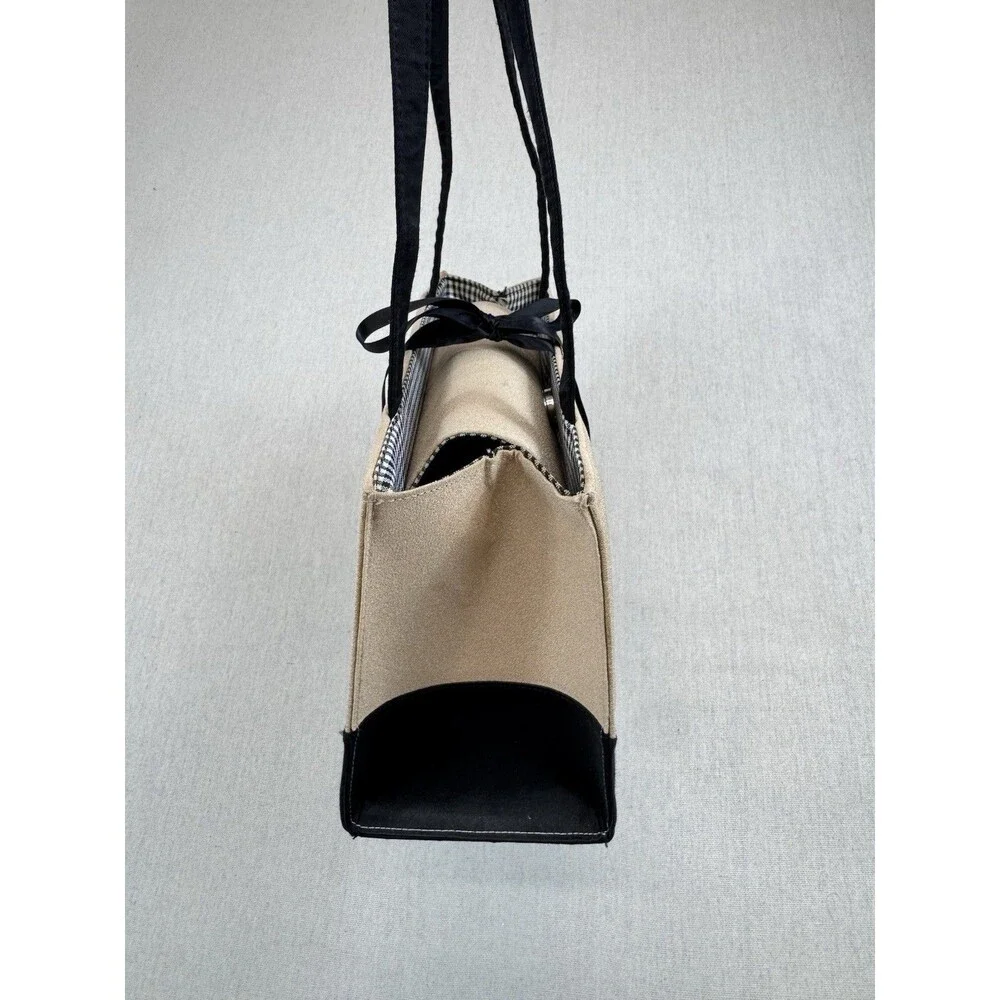 Kate Spade New York Gold Black Tote Bag & Gingham Zip Pouch Bow Canvas Large